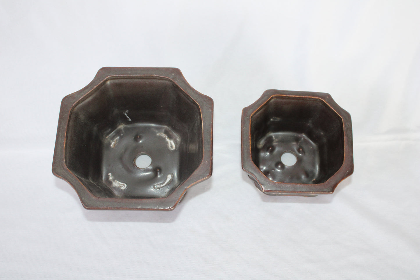 Imported Taiwanese Hexagonal Bonsai | Premium Ceramic Bonsai Planters – Large & Small | Green & Matte Brown Finish