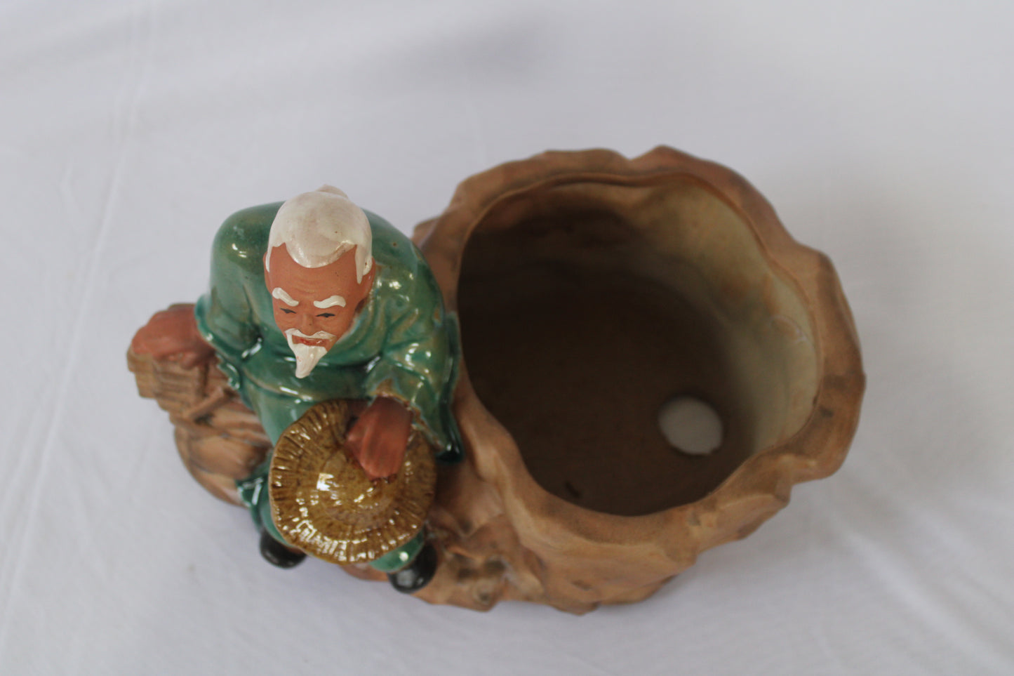 Japanese Old Man Figurine Bonsai Pot | Artistic Ceramic Bonsai Planter | Decorative Mini Pot