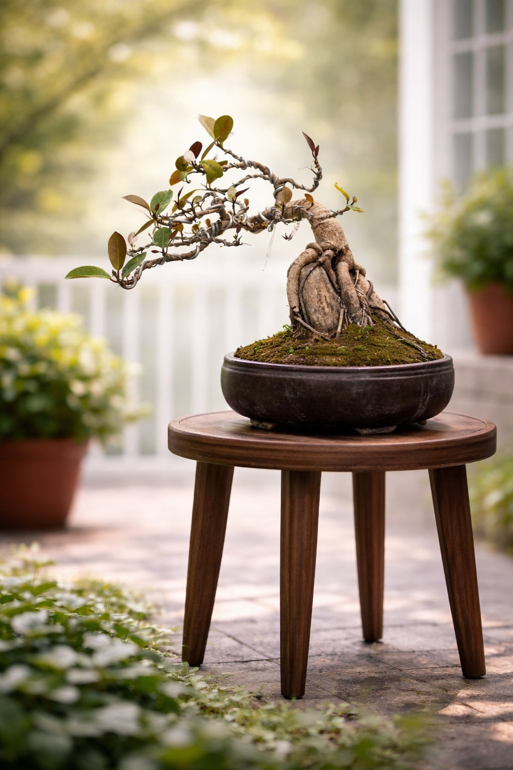 Australian Silver Ficus Bonsai | Root Over Rock Bonsai Tree | Premium Wired Bonsai | Indoor Outdoor Decorative Plant