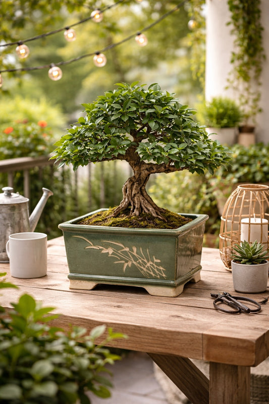 Premium Taiwanese Ceramic Bonsai Pot – Handcrafted Square Planter with Elegant Botanical Design | Ideal for Bonsai & Indoor Plants