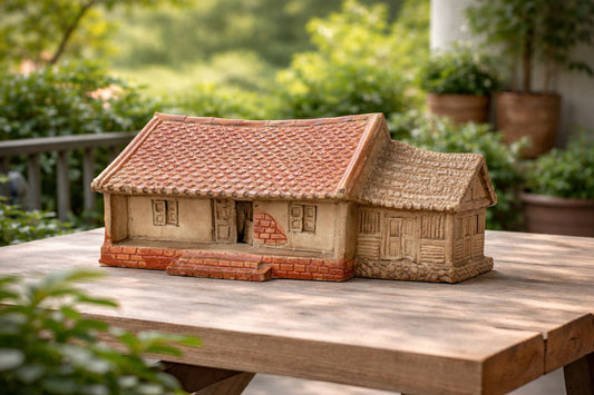 Handmade Ceramic Bonsai House Miniature – Rustic Village Style Decoration for Bonsai & Fairy Garden