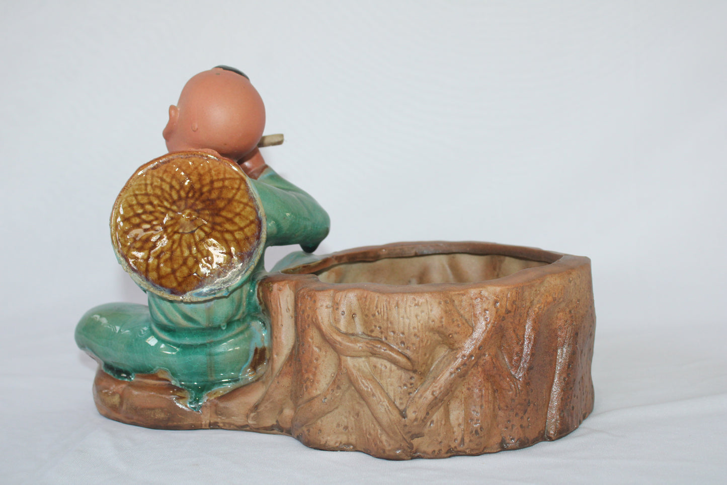 Premium Japanese Monk Ceramic Planter – Zen Style Decorative Bonsai Pot with Figurine