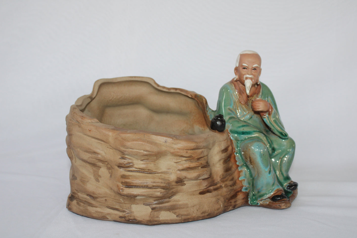 Japanese Style Tall Bonsai Pot | Premium Ceramic Square Planter | Green & Brown Finish