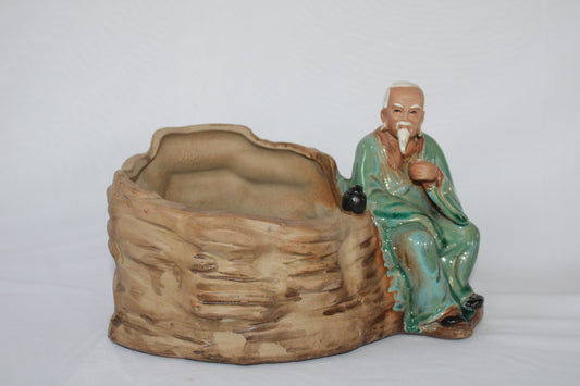 Japanese Style Tall Bonsai Pot | Premium Ceramic Square Planter | Green & Brown Finish