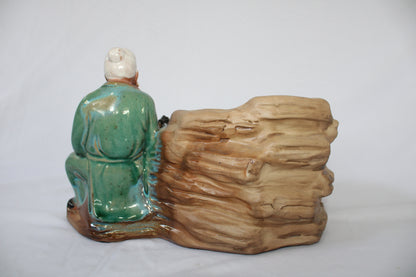 Japanese Style Tall Bonsai Pot | Premium Ceramic Square Planter | Green & Brown Finish