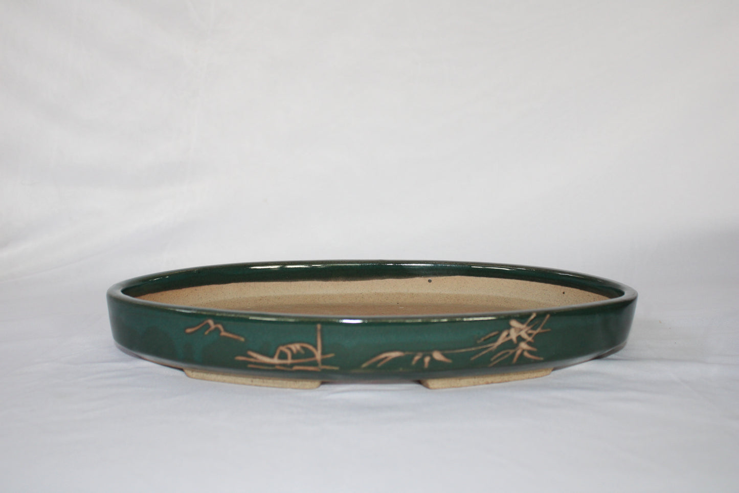 Premium Handmade Taiwanese Oval Bonsai Pot | Glazed Ceramic | Traditional Landscape Design | Shallow Tray Planter for Bonsai
