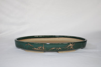 Premium Handmade Taiwanese Oval Bonsai Pot | Glazed Ceramic | Traditional Landscape Design | Shallow Tray Planter for Bonsai