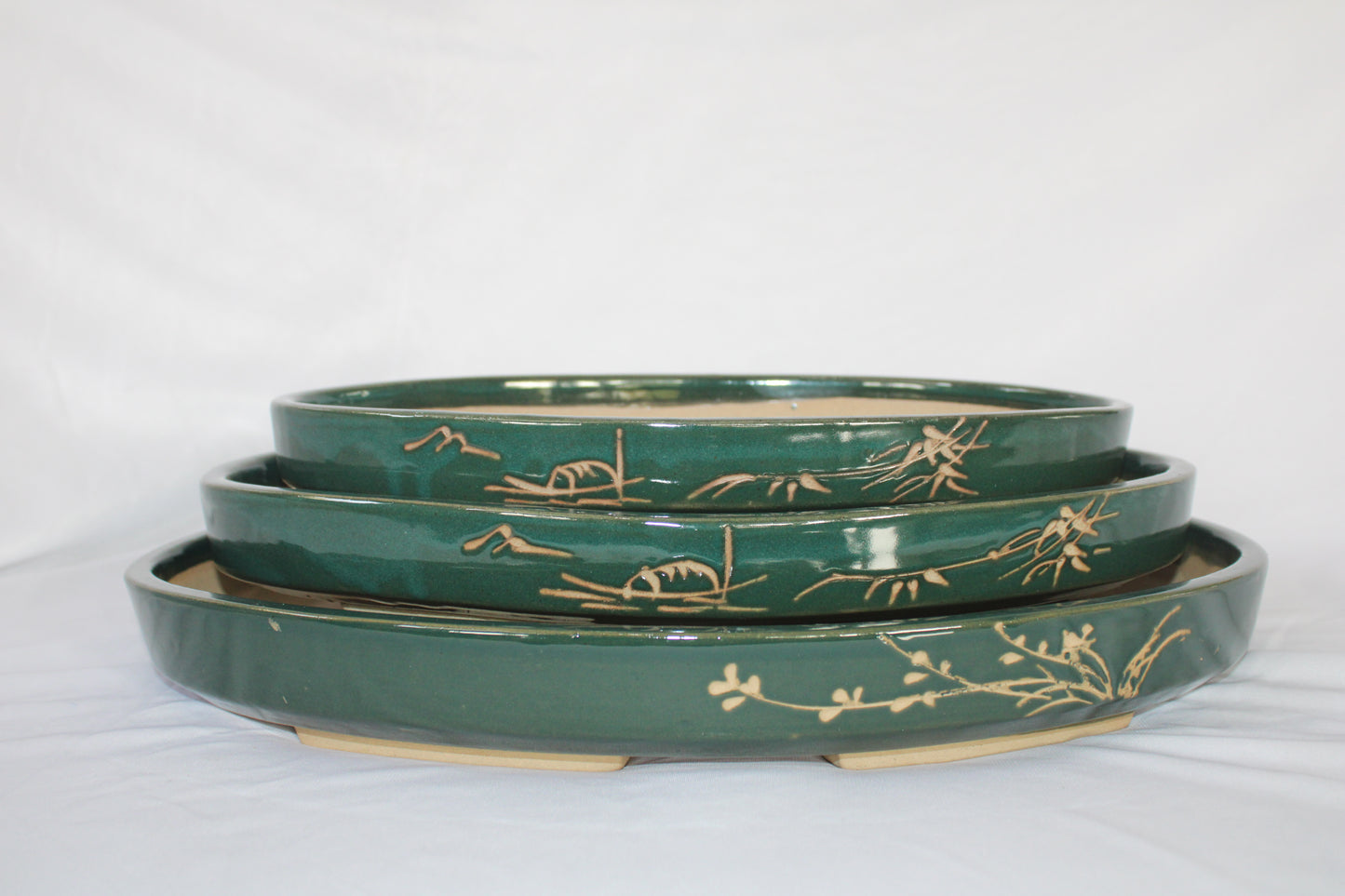 Premium Handmade Taiwanese Oval Bonsai Pot | Glazed Ceramic | Traditional Landscape Design | Shallow Tray Planter for Bonsai