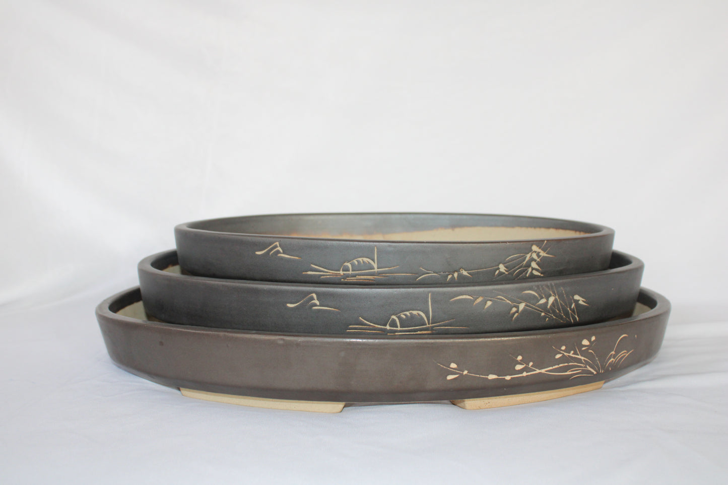 Premium Handmade Taiwanese Oval Bonsai Pot | Glazed Ceramic | Traditional Landscape Design | Shallow Tray Planter for Bonsai