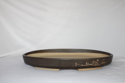 Premium Handmade Taiwanese Oval Bonsai Pot | Glazed Ceramic | Traditional Landscape Design | Shallow Tray Planter for Bonsai