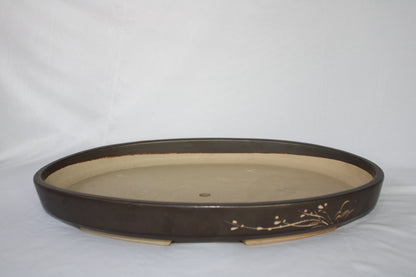 Premium Handmade Taiwanese Oval Bonsai Pot | Glazed Ceramic | Traditional Landscape Design | Shallow Tray Planter for Bonsai