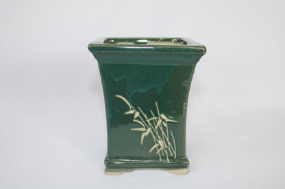 Imported Taiwanese Tall Bonsai Pot | Premium Ceramic Bonsai Planter | Glossy Green & Matte Brown Finish
