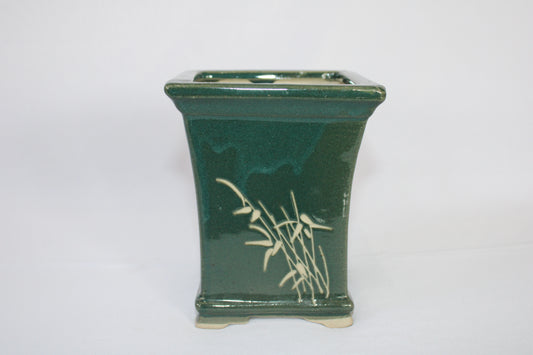 Imported Taiwanese Tall Bonsai Pot | Premium Ceramic Bonsai Planter | Glossy Green & Matte Brown Finish