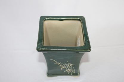 Imported Taiwanese Tall Bonsai Pot | Premium Ceramic Bonsai Planter | Glossy Green & Matte Brown Finish
