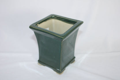 Imported Taiwanese Tall Bonsai Pot | Premium Ceramic Bonsai Planter | Glossy Green & Matte Brown Finish