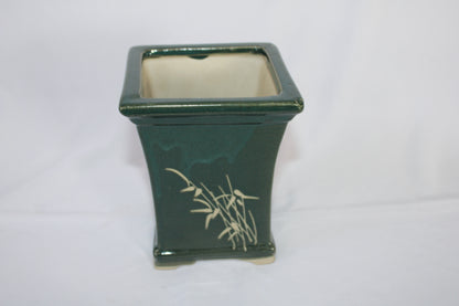 Imported Taiwanese Tall Bonsai Pot | Premium Ceramic Bonsai Planter | Glossy Green & Matte Brown Finish