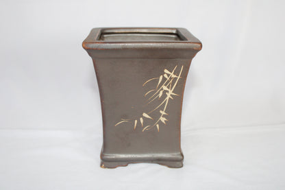 Imported Taiwanese Tall Bonsai Pot | Premium Ceramic Bonsai Planter | Glossy Green & Matte Brown Finish