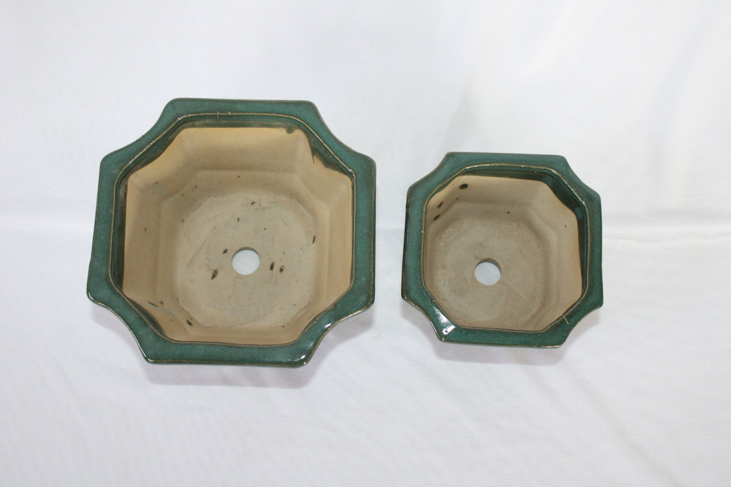 Imported Taiwanese Hexagonal Bonsai | Premium Ceramic Bonsai Planters – Large & Small | Green & Matte Brown Finish
