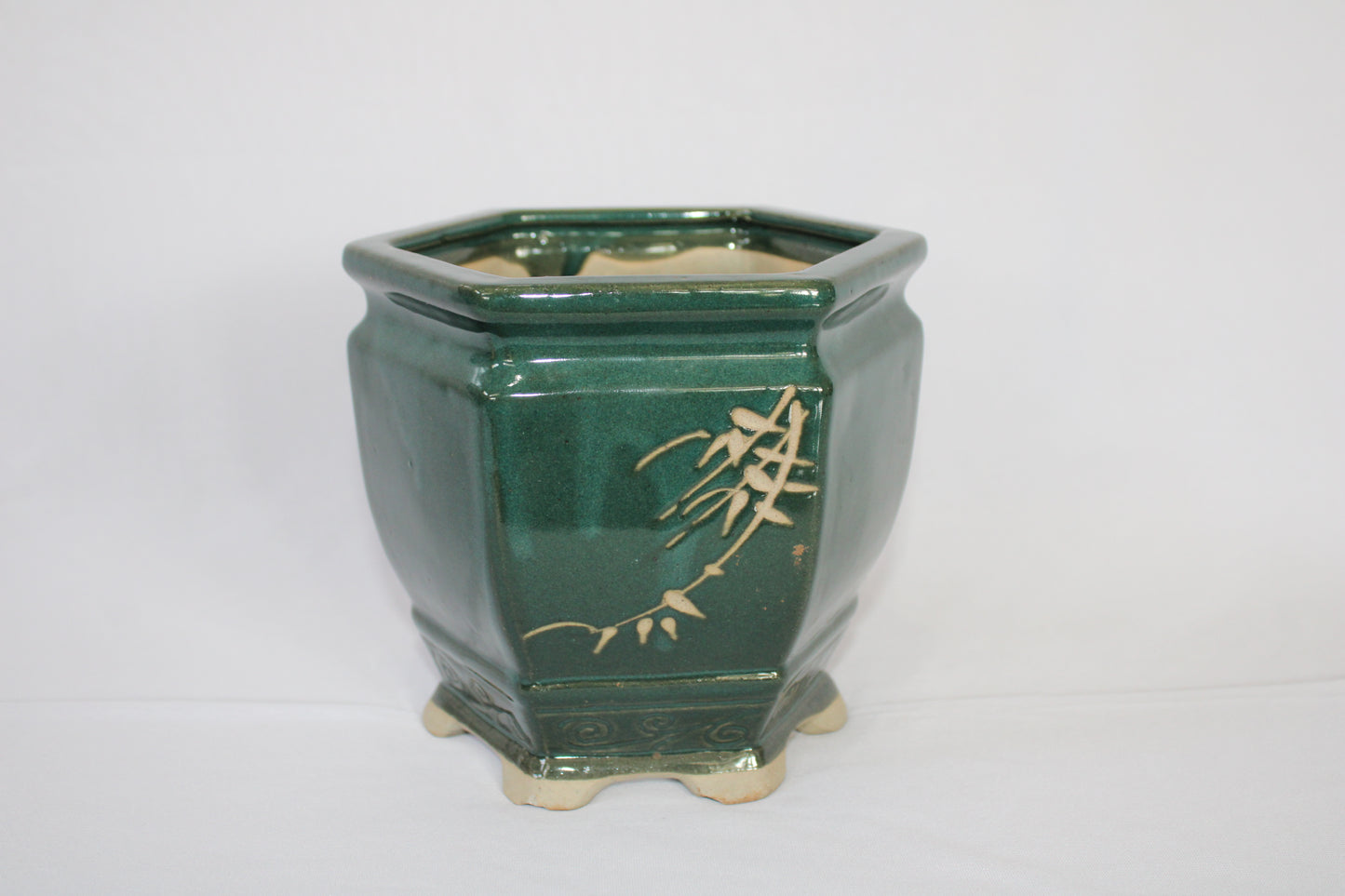 Imported Taiwanese Hexagonal Bonsai Pot | Premium Ceramic Bonsai Planter (Green & Matte Brown) | Artistic Glazed Bonsai Container