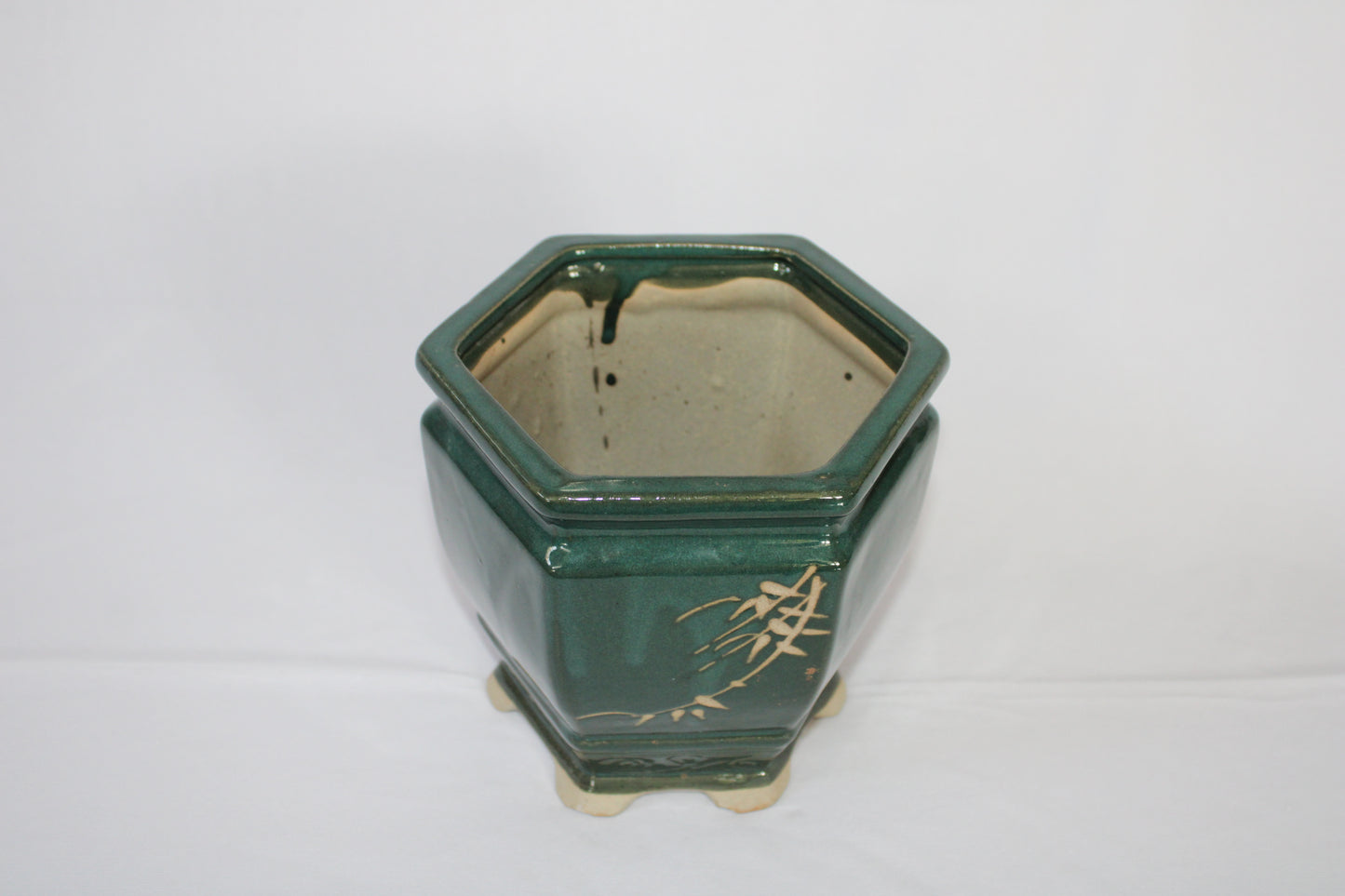 Imported Taiwanese Hexagonal Bonsai Pot | Premium Ceramic Bonsai Planter (Green & Matte Brown) | Artistic Glazed Bonsai Container