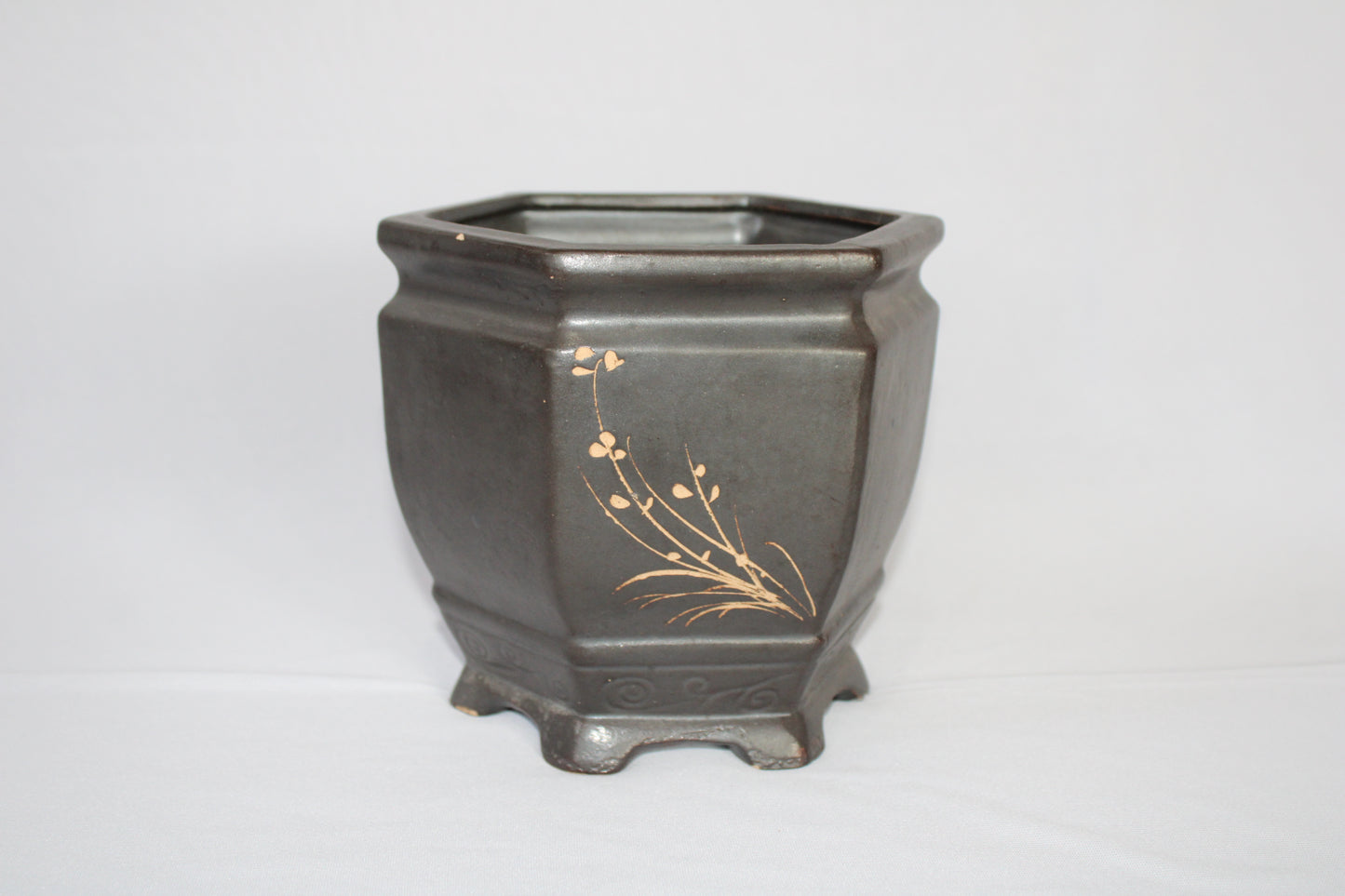 Imported Taiwanese Hexagonal Bonsai Pot | Premium Ceramic Bonsai Planter (Green & Matte Brown) | Artistic Glazed Bonsai Container