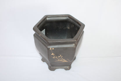 Imported Taiwanese Hexagonal Bonsai Pot | Premium Ceramic Bonsai Planter (Green & Matte Brown) | Artistic Glazed Bonsai Container