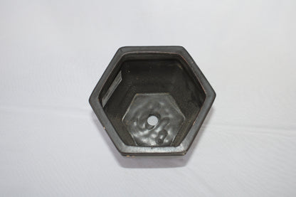 Imported Taiwanese Hexagonal Bonsai Pot | Premium Ceramic Bonsai Planter (Green & Matte Brown) | Artistic Glazed Bonsai Container