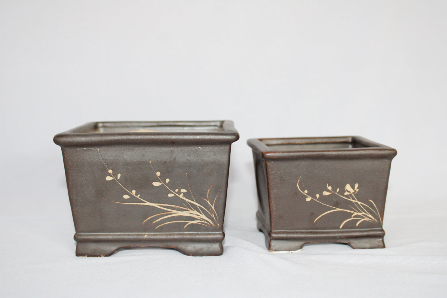Premium Taiwanese Ceramic Bonsai Pot – Handcrafted Square Planter with Elegant Botanical Design | Ideal for Bonsai & Indoor Plants