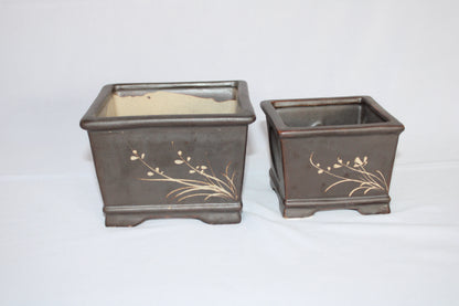 Premium Taiwanese Ceramic Bonsai Pot – Handcrafted Square Planter with Elegant Botanical Design | Ideal for Bonsai & Indoor Plants