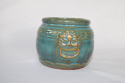Premium Taiwanese Ceramic Bonsai Pot with Antique Glaze & Handcrafted Lion Design | Luxury Planter for Bonsai & Indoor Decor