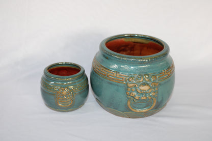 Premium Taiwanese Ceramic Bonsai Pot with Antique Glaze & Handcrafted Lion Design | Luxury Planter for Bonsai & Indoor Decor