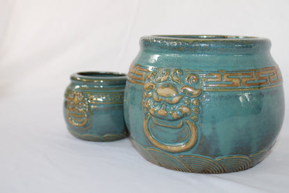 Premium Taiwanese Ceramic Bonsai Pot with Antique Glaze & Handcrafted Lion Design | Luxury Planter for Bonsai & Indoor Decor
