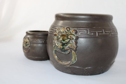 Premium Taiwanese Ceramic Bonsai Pot with Antique Glaze & Handcrafted Lion Design | Luxury Planter for Bonsai & Indoor Decor