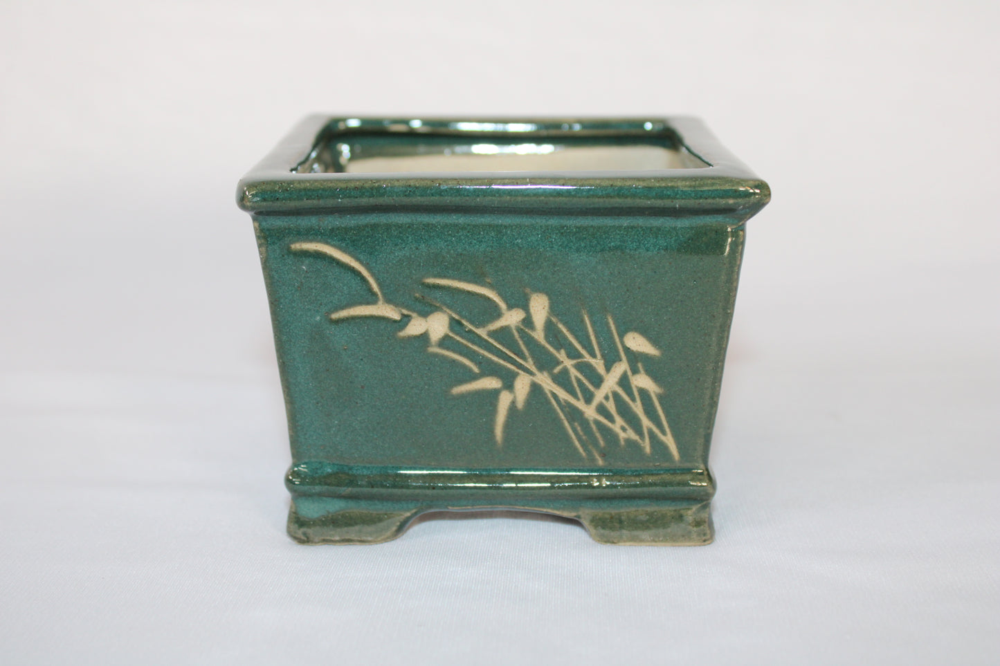 Premium Taiwanese Ceramic Bonsai Pot – Handcrafted Square Planter with Elegant Botanical Design | Ideal for Bonsai & Indoor Plants
