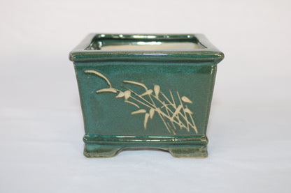 Premium Taiwanese Ceramic Bonsai Pot – Handcrafted Square Planter with Elegant Botanical Design | Ideal for Bonsai & Indoor Plants