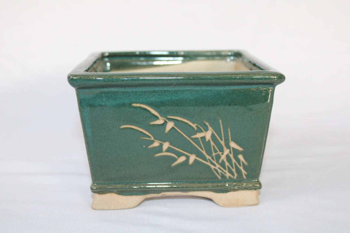 Premium Taiwanese Ceramic Bonsai Pot – Handcrafted Square Planter with Elegant Botanical Design | Ideal for Bonsai & Indoor Plants