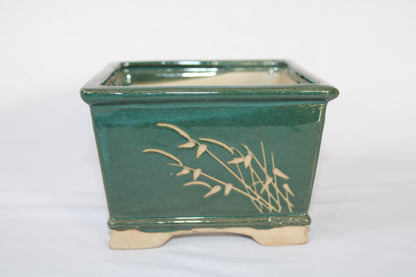 Premium Taiwanese Ceramic Bonsai Pot – Handcrafted Square Planter with Elegant Botanical Design | Ideal for Bonsai & Indoor Plants
