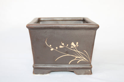 Premium Taiwanese Ceramic Bonsai Pot – Handcrafted Square Planter with Elegant Botanical Design | Ideal for Bonsai & Indoor Plants