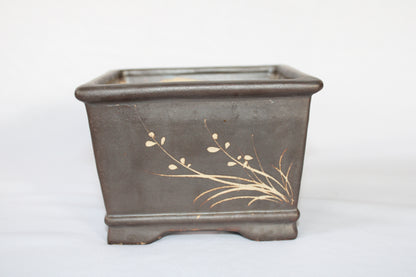 Premium Taiwanese Ceramic Bonsai Pot – Handcrafted Square Planter with Elegant Botanical Design | Ideal for Bonsai & Indoor Plants