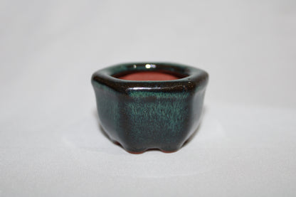 Premium Mini Designer Ceramic Bonsai Pot | Glossy Emerald Green Finish | Unique Handcrafted Indoor Planter (With Drainage Hole)