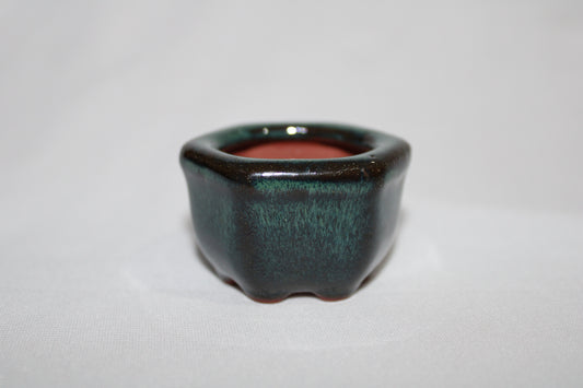 Premium Mini Designer Ceramic Bonsai Pot | Glossy Emerald Green Finish | Unique Handcrafted Indoor Planter (With Drainage Hole)