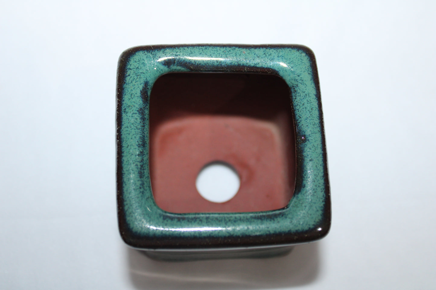 Premium Square Ceramic Bonsai Pot | Glossy Emerald Green Finish | Designer Mini Planter with Drainage Hole (Handcrafted Look)