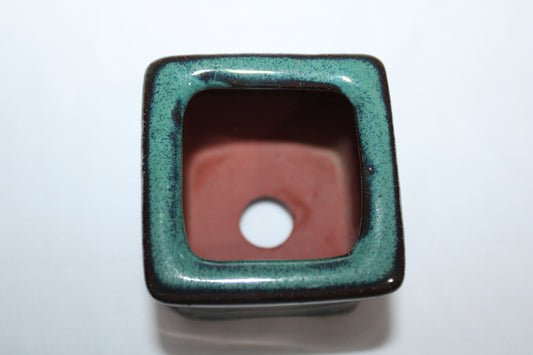 Premium Square Ceramic Bonsai Pot | Glossy Emerald Green Finish | Designer Mini Planter with Drainage Hole (Handcrafted Look)