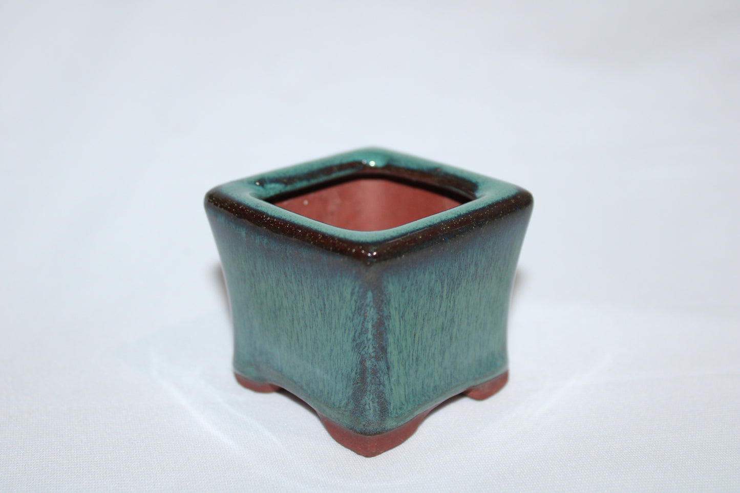 Premium Square Ceramic Bonsai Pot | Glossy Emerald Green Finish | Designer Mini Planter with Drainage Hole (Handcrafted Look)