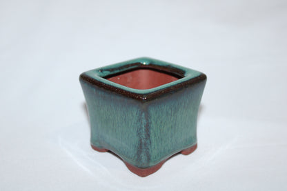 Premium Square Ceramic Bonsai Pot | Glossy Emerald Green Finish | Designer Mini Planter with Drainage Hole (Handcrafted Look)