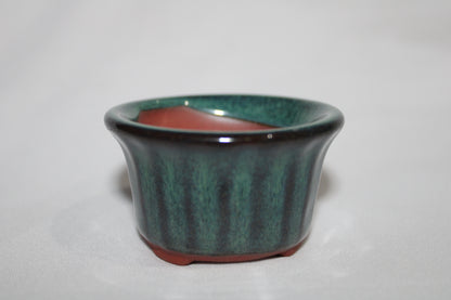 Premium Flared Round Ceramic Bonsai Pot | Emerald Green Glossy Finish | Designer Mini Planter with Drainage Hole