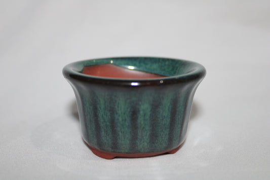 Premium Flared Round Ceramic Bonsai Pot | Emerald Green Glossy Finish | Designer Mini Planter with Drainage Hole