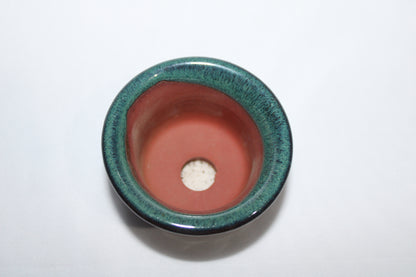 Premium Flared Round Ceramic Bonsai Pot | Emerald Green Glossy Finish | Designer Mini Planter with Drainage Hole