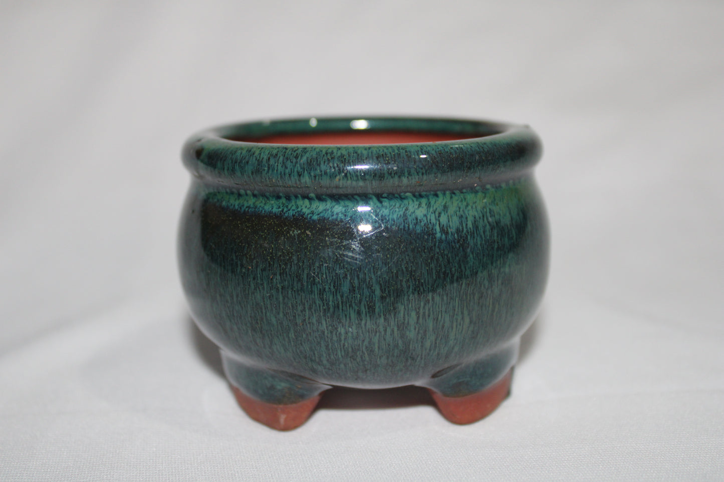 Premium Vietnam Ceramic Bonsai Pot | Round Designer Glazed Planter | Emerald Green Finish with Feet | Mini Bonsai Container