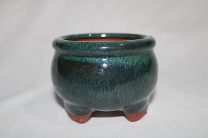 Premium Vietnam Ceramic Bonsai Pot | Round Designer Glazed Planter | Emerald Green Finish with Feet | Mini Bonsai Container
